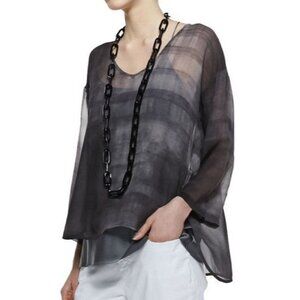 Eileen Fisher 100% Silk Printed Chiffon Oversized Relaxed Fit Flowy Blouse Top
